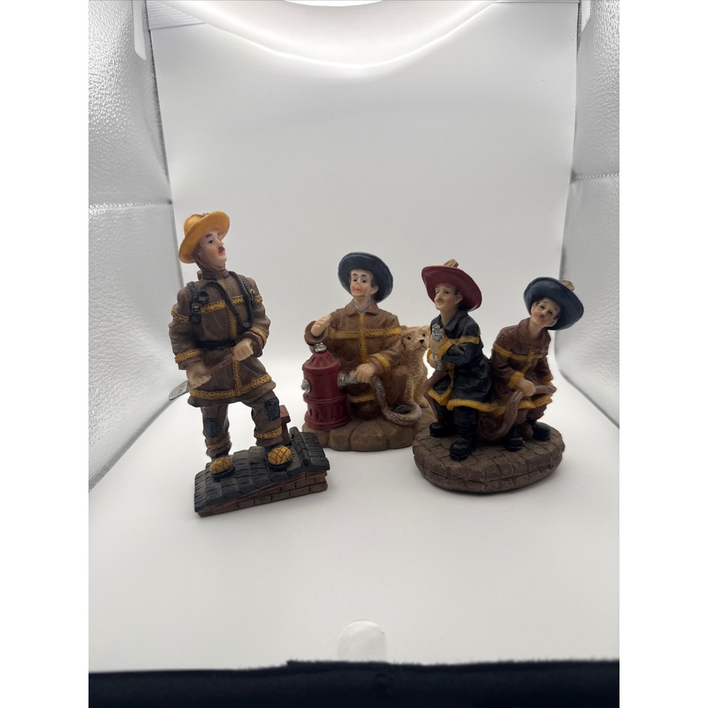 Ks Collection Firefighter Figurines Set of 3 Vintage Resin Fireman Statues Decor